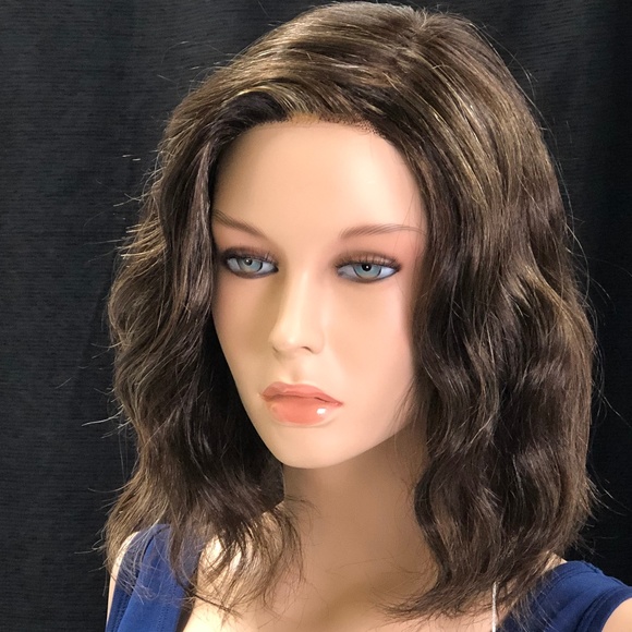 Dark Red Brown with Gold Wavy Bob Lace Front Wig - Picture 4 of 8